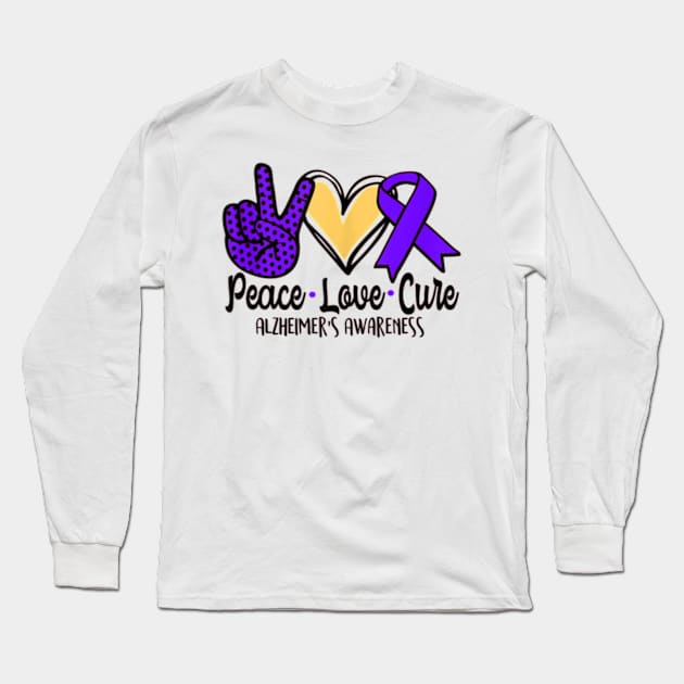 Peace Love Cure Alzheimer Awareness Men Women Kids Long Sleeve T-Shirt by StuSpenceart